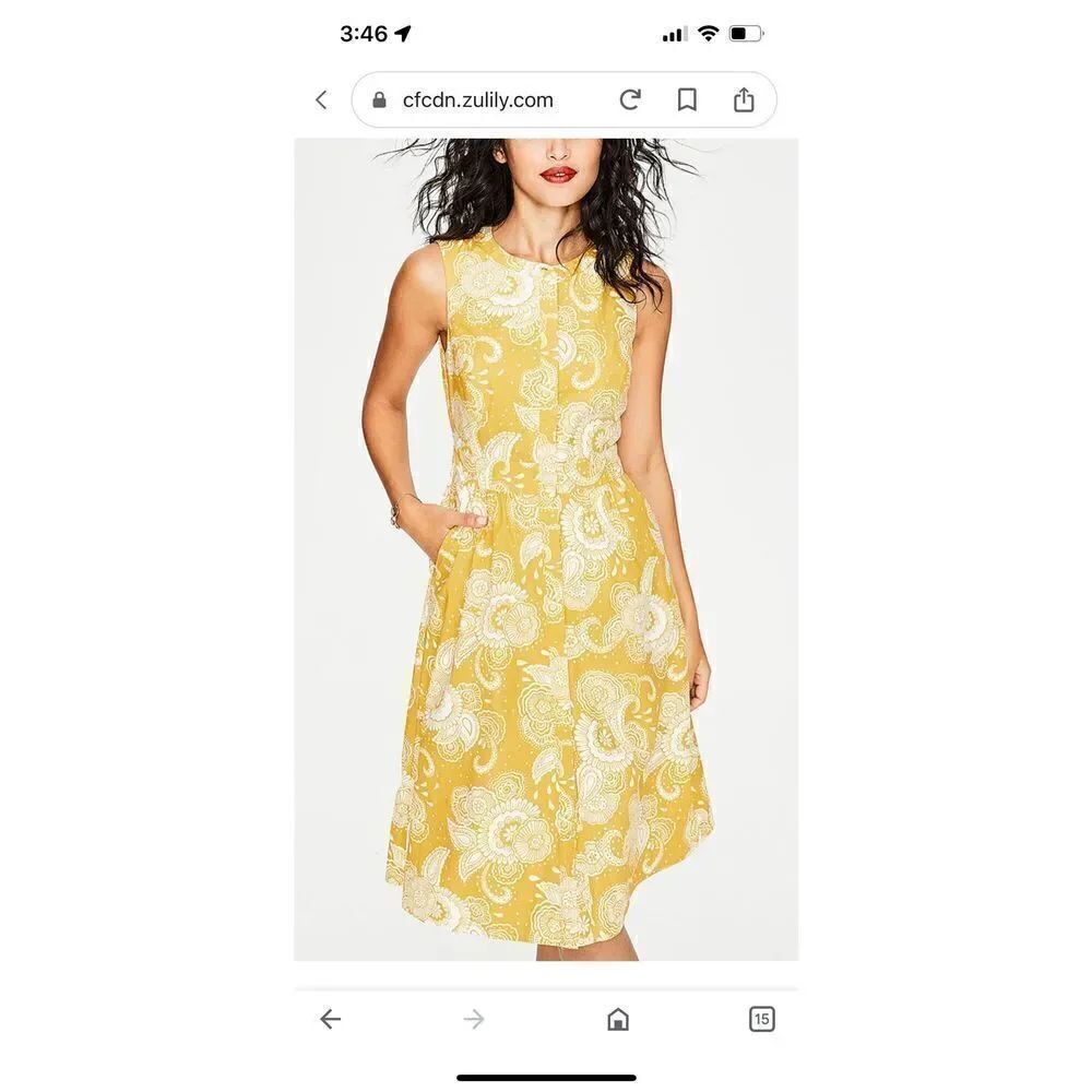 Boden Mimosa Yellow Paisley Garden Leila Shirt Dress 12